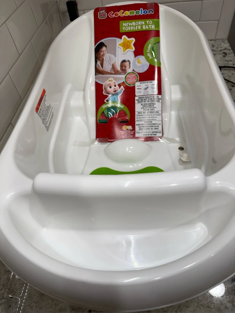 CoComelon 0-24 Month 3-in-1 Baby Bathtub W/Removable Sling, Drain and Storage